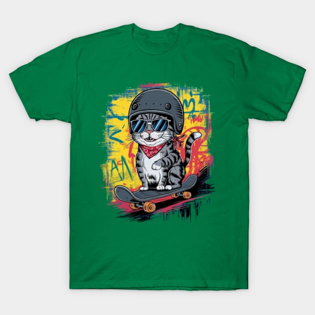 A unique and fun design featuring a stylish cat wearing a helmet and skateboarding T-Shirt by YolandaRoberts